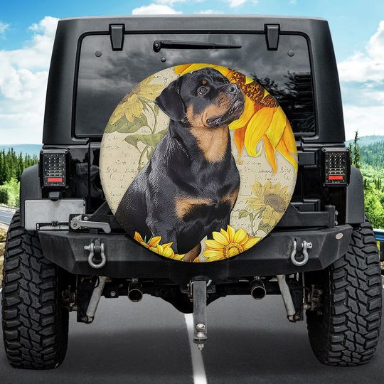 Discover Sunflower Rottweiler Dog Cute Spare Tire Cover