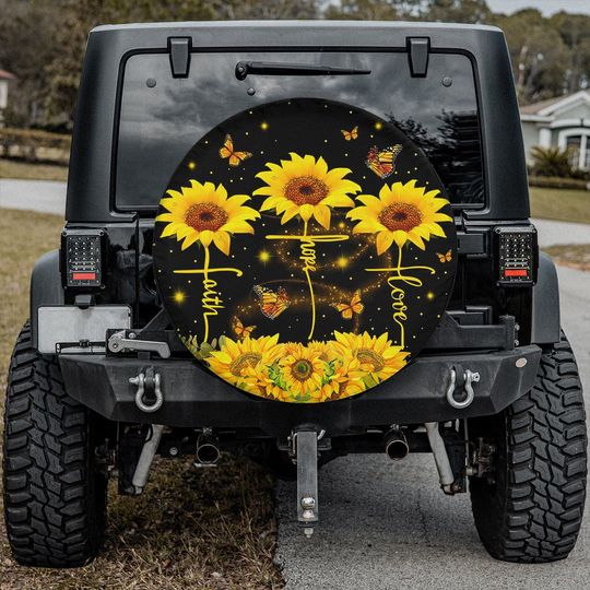 Discover Sunflower Spare Tire Cover, Sunflower Butterfly Wheel Cover