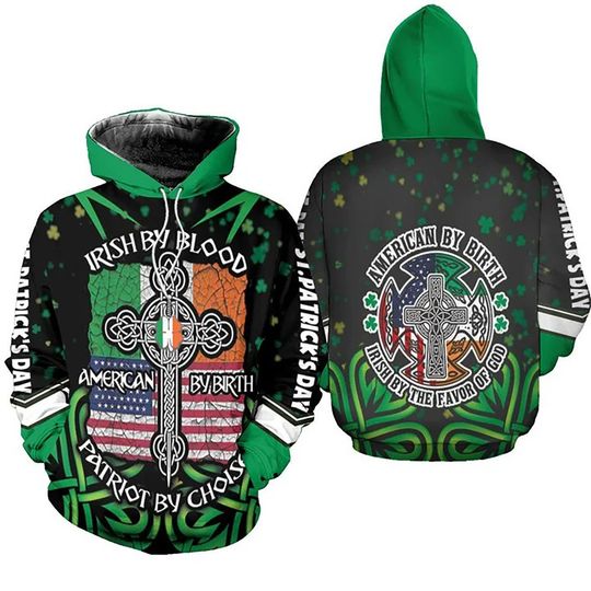 Discover Irish By Blood American By Birth Hoodie - Patriotic Celtic Apparel