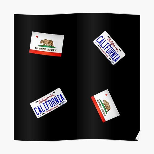 Discover California Flag and California License Plate Sticker PackPattern Premium Matte Vertical Poster