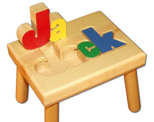 Discover Personalized Wooden Child's Name Puzzle Stool Primary Colors