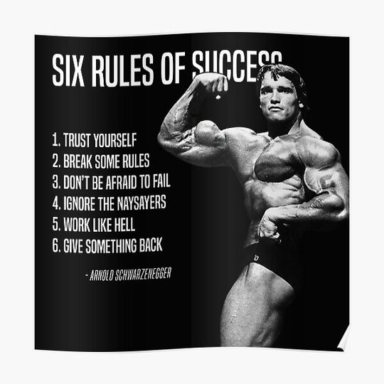 Discover ARNOLD SCHWARZENEGGER - SIX RULES OF SUCCESS - BODYBUILDING Premium Matte Vertical Poster