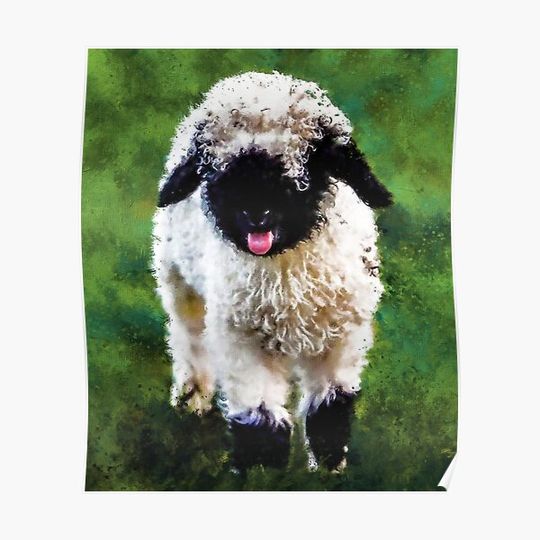 Discover Swiss Valais Blacknose Sheep, Black Faced Sheep, Cute Baby Farm Animal, Walliser Schwarznasenschaf, Cute Fluffy Sheep Premium Matte Vertical Poster