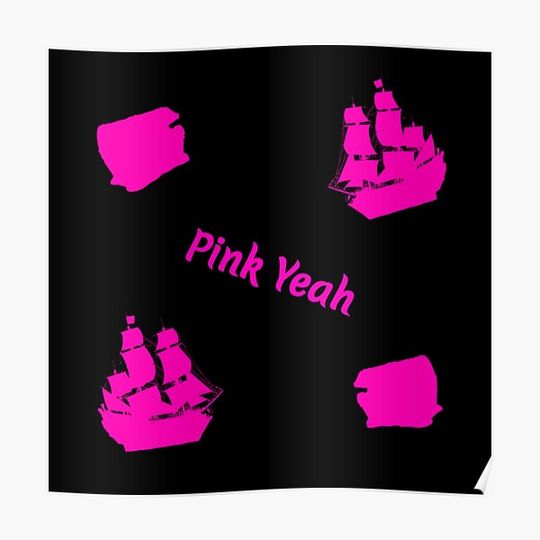 Discover Pirate Ship and Treasure Pattern - Pink Yeah Premium Matte Vertical Poster