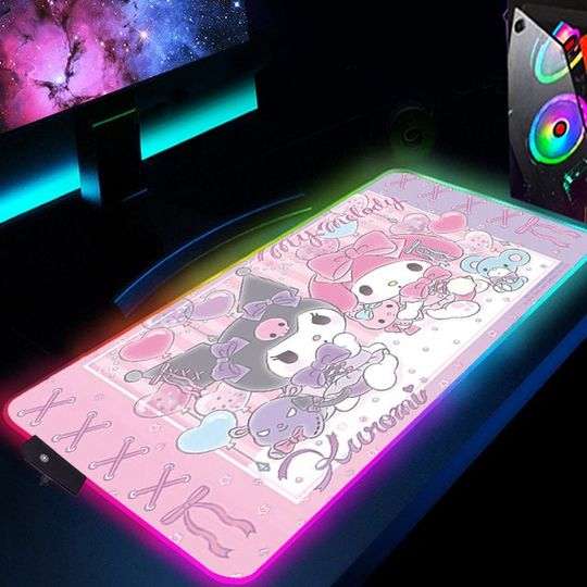 Discover My Melody and Kuromi RGB Gaming Mouse Pad, Kawaii Cat Cute Led Gaming Desk Mat