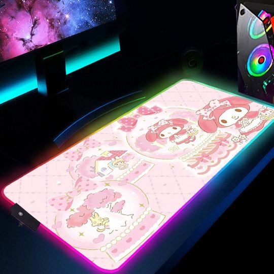 Discover My Melody and Kuromi RGB Gaming Mouse Pad, Kawaii Cat Cute Led Gaming Desk Mat