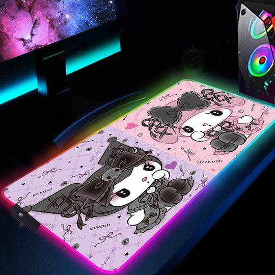 Discover My Melody and Kuromi RGB Gaming Mouse Pad, Kawaii Cat Cute Led Gaming Desk Mat