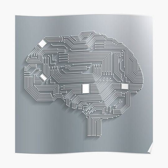 Discover Electronic computer technology circuit board brain shape background or emblem isolated Premium Matte Vertical Poster