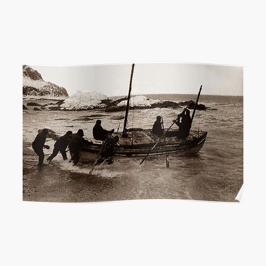 Discover Shackleton Launch of the James Caird from Elephant Island 1916 Sepia Premium Matte Vertical Poster