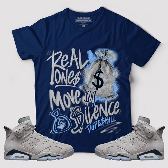Discover Real Ones Move In Silence Graphic To Match Georgetown 6s - College Navy T-Shirt