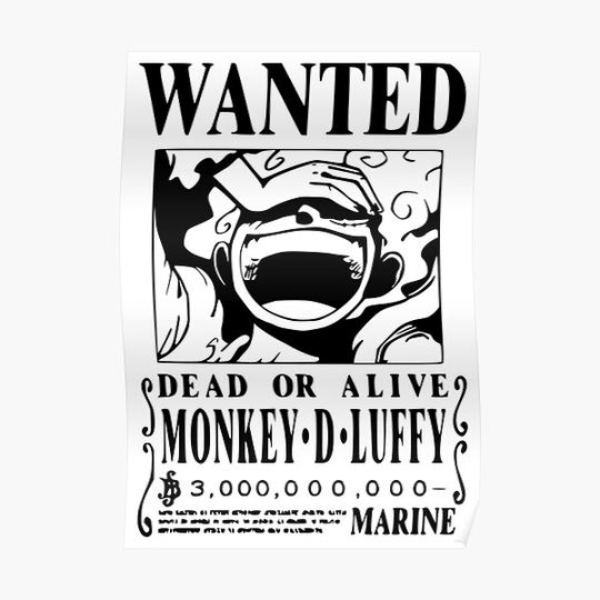Discover Luffy Wanted Poster - Black Vector - No Background Premium Matte Vertical Poster