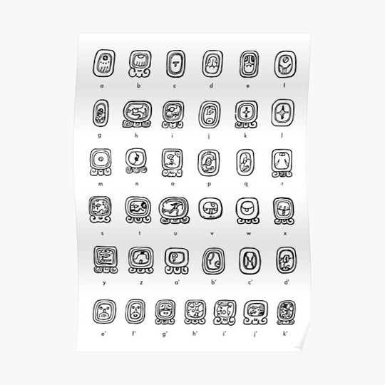Discover Mayan Hieroglyphs Alphabet Translation Guide Premium Matte Vertical Poster