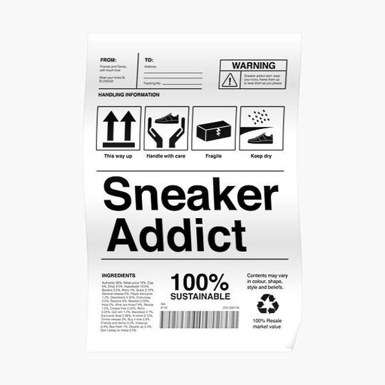 Discover Sneaker Addict Label (White) Premium Matte Vertical Poster