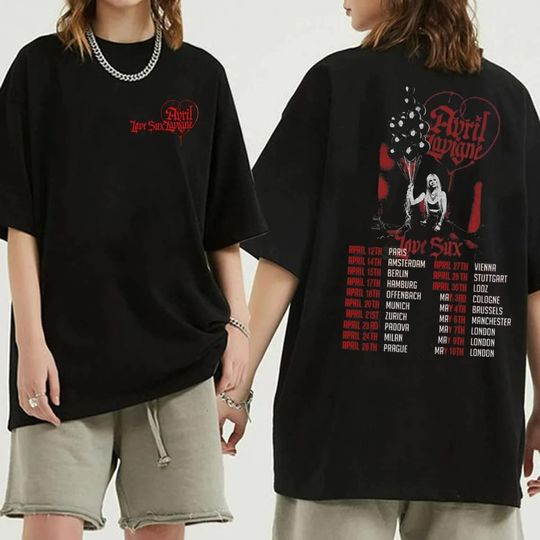 Discover Love Sux Tour 2023 date double side T-shirt, Avril Lavigne Shirt