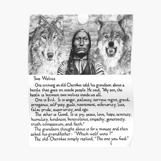 Discover Wise Cherokee saying/ story about 2 wolves Premium Matte Vertical Poster