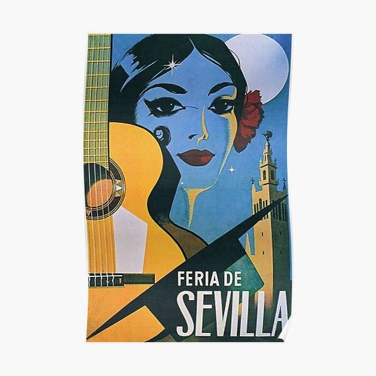 Discover Feria de Sevilla, Seville Spain Vintage Travel Poster Premium Matte Vertical Poster