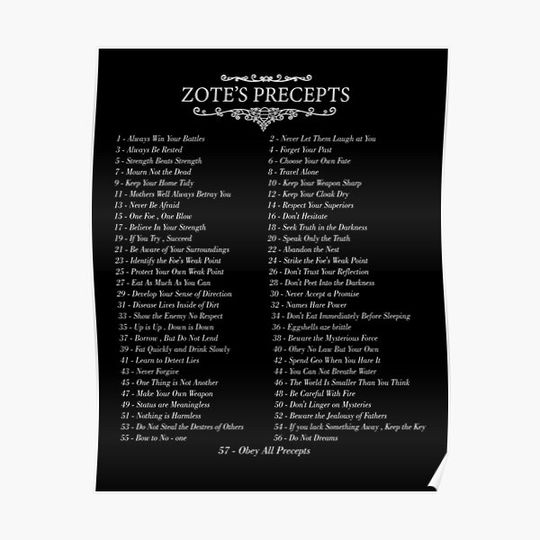Discover The 57 Precepts Of Zote Premium Matte Vertical Poster