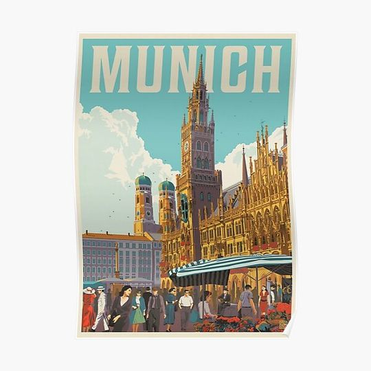 Discover Munich Germany Vintage travel Premium Matte Vertical Poster