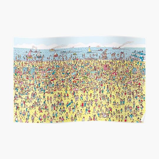 Discover Where's Wally/ Waldo - find Wally/ Waldo Book - Part III Where’s Wally at the beach Premium Matte Vertical Poster