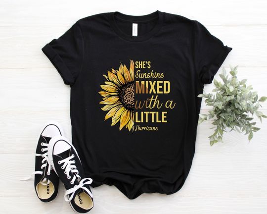 Discover She's Sunshine Mixed With A Little Hurricane, Leopard Sunflower Shirt, Sunflower Shirt