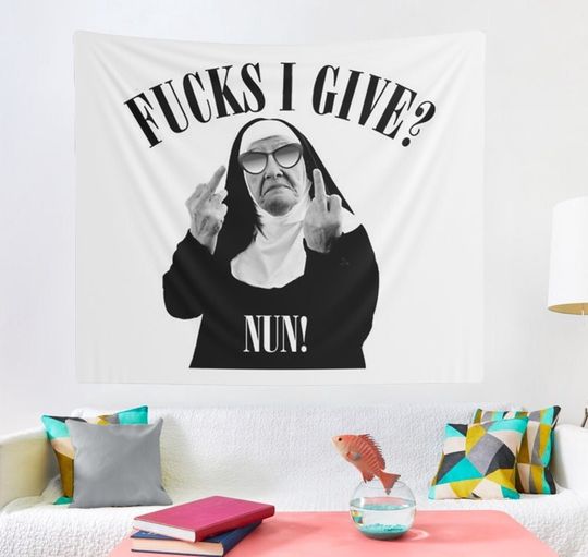 Discover Fucks I Give Nun Tapestry, College Room & Hostel Dorm Decor, Funny Nun Wall Hanging