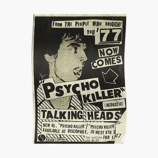 Discover Psycho Killer - Talking Heads post-punk concert poster 1977 Premium Matte Vertical Poster