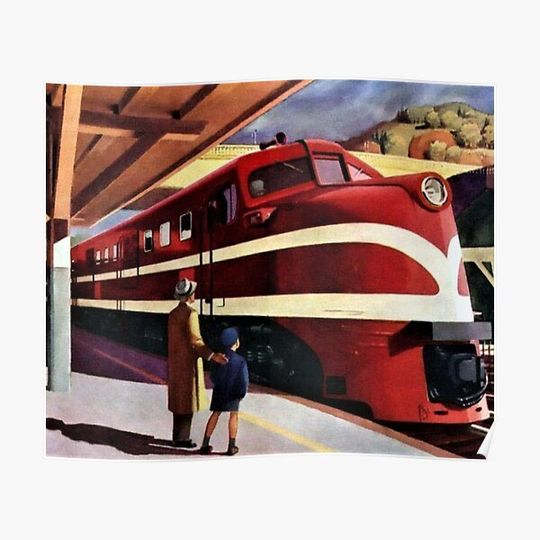 Discover American locomotive Railroad train art of Edward hopper classic poster Premium Matte Vertical Poster