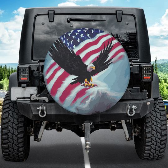 Discover Bald Eagle American Flag Spare Tire Cover,  American Patriot Wheel Cover Gift