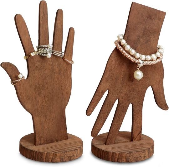 Discover Wooden Hand Form Jewelry Display Bracelet Ring Stand Holder