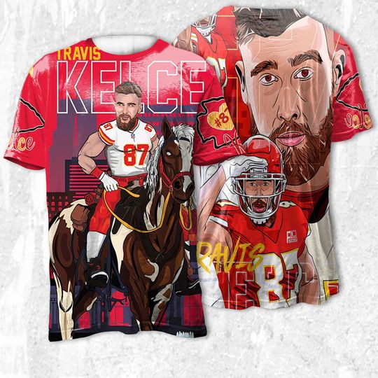 Discover Travis Kelce Horse Match T-shirt 3D Vintage 90s #87 Unisex Sport Gift