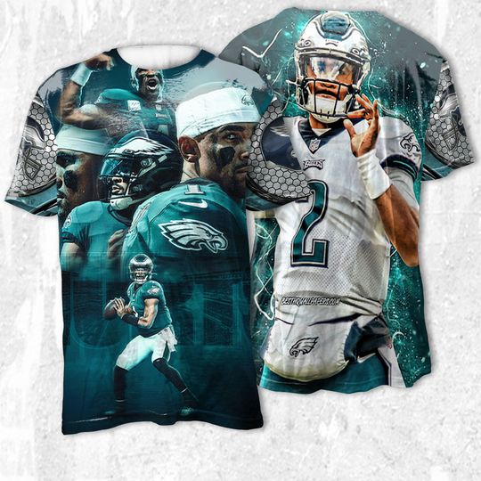 Discover Jalen Hurts Helmet Match T-shirt 3D Vintage 90s #1 Quarterback Tee