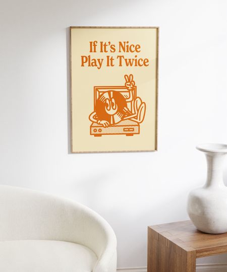 Discover Trendy Wall Print, Funky Vinyl Poster, Gift For Music Lovers, Play It Twice, Aesthetic Room Decor