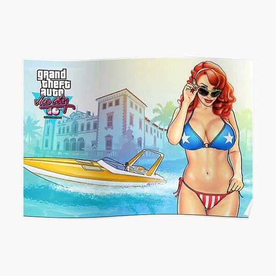 Discover Grand Theft Auto Vice City 10th Anniversary – GTA V Bikini Girl Premium Matte Vertical Poster