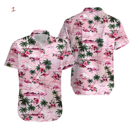 Discover Men's Pink Flamingo Hibiscus Hawaiian Shirt
