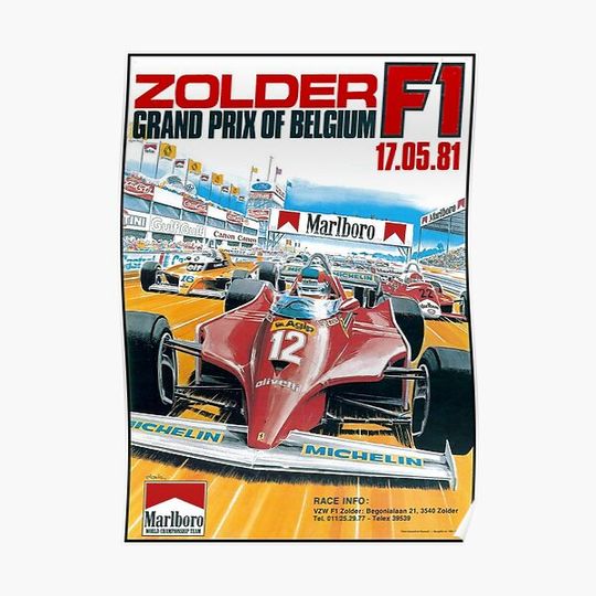 Discover BELGIUM GRAND PRIX : Vintage 1981 Zolder Auto Racing Print Premium Matte Vertical Poster