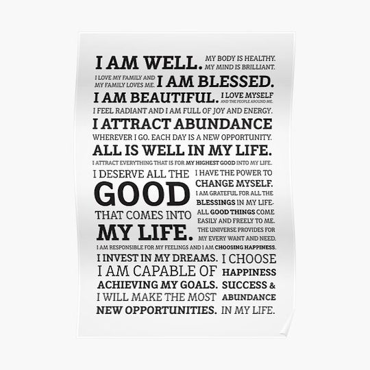 Discover Positive Affirmations (Black on White/Grey) Premium Matte Vertical Poster