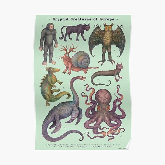Discover Cryptids of Europe, Cryptozoology species Premium Matte Vertical Poster