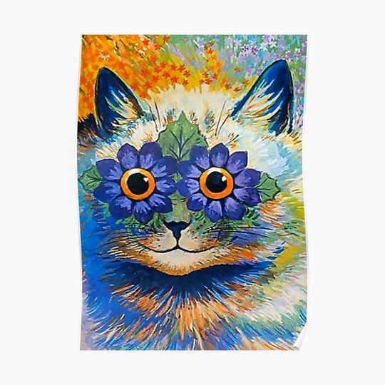 Discover “Cat With Blue Petals” by Louis Wain Premium Matte Vertical Poster