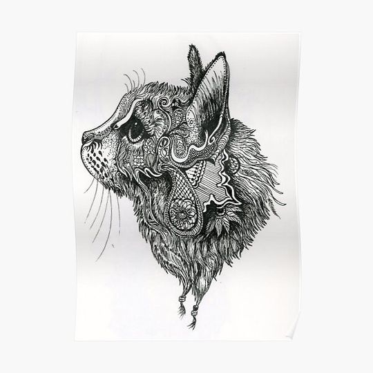 Discover Anti stress adult coloring: cat's head Premium Matte Vertical Poster