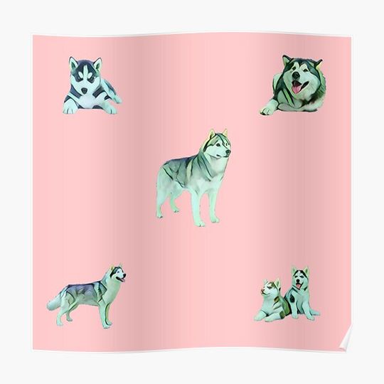 Discover Mystic Siberian Husky Pattern Sticker Pack - Pink Premium Matte Vertical Poster