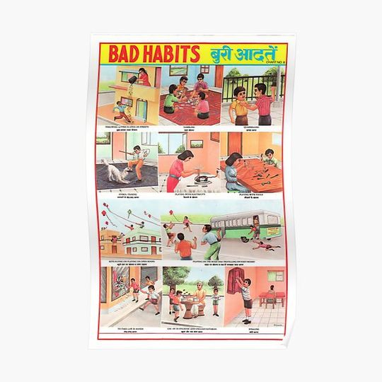 Discover Illustrated Chart From India - BAD HABITS Rare Vintage High Quality Premium Matte Vertical Poster