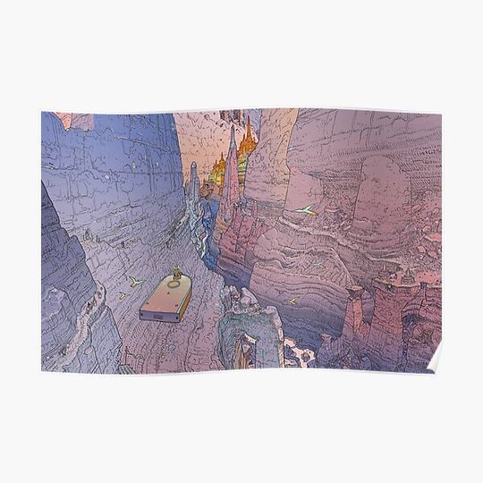 Discover the world of edena,mountain, cliff, monumental,comic,moebius, psychadelic, landscape, ship, seagull Premium Matte Vertical Poster