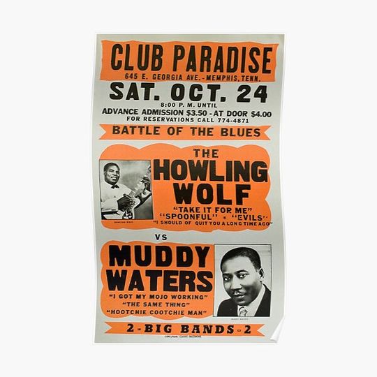 Discover Vintage Blues Music Concert Poster - Howlin' Wolf VS Muddy Waters in Memphis, TN - Classic 1950's Music Concert Design Premium Matte Vertical Poster