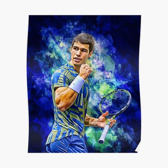 Discover Carlos Alcaraz come on gesture Basel 2022. Digital artwork print wall poster.Tennis fan art gift. Premium Matte Vertical Poster