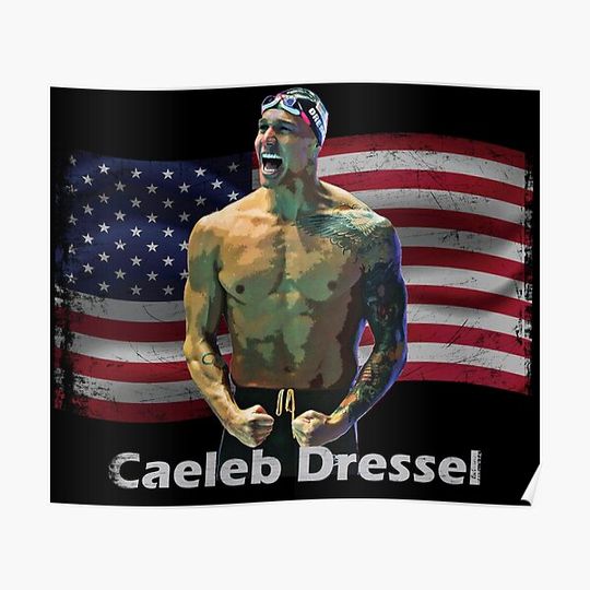 Discover Caeleb Dressel USA swimming team Premium Matte Vertical Poster