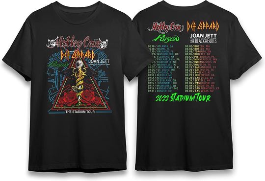 Discover The Stadium Tour 2022 Defs Rock Band Leppardss Motleys Band Crues Poisons Joanss Jetts T-Shirt