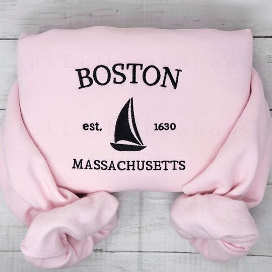 Discover Boston Sweatshirt, Boston Embroidered Sweatshirt, Massachusetts Sweater