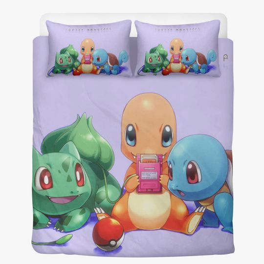 Discover P.O.KE.MO.N starters Duvet, Bulbasaur, Squirtle, Charmander Bedding set
