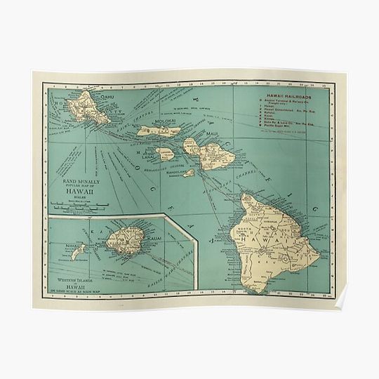 Discover Old Hawaii Map (1924) Vintage Hawaiian Islands Nautical Chart Premium Matte Vertical Poster