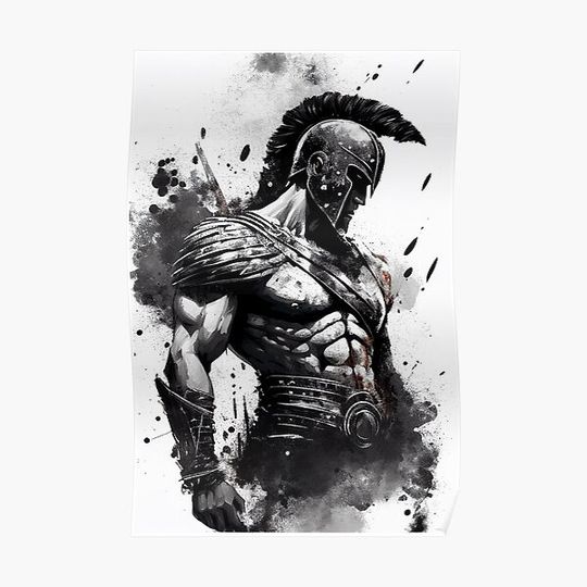 Discover Greek Spartan Ink Painting Premium Matte Vertical Poster